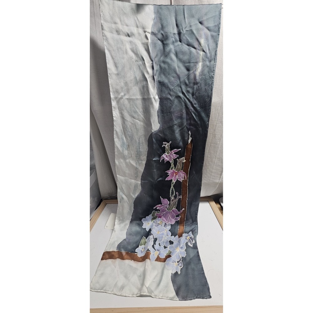 Janine Maves Peregrine silk painting scarf hand‎ painted floral motifs 13"x68"